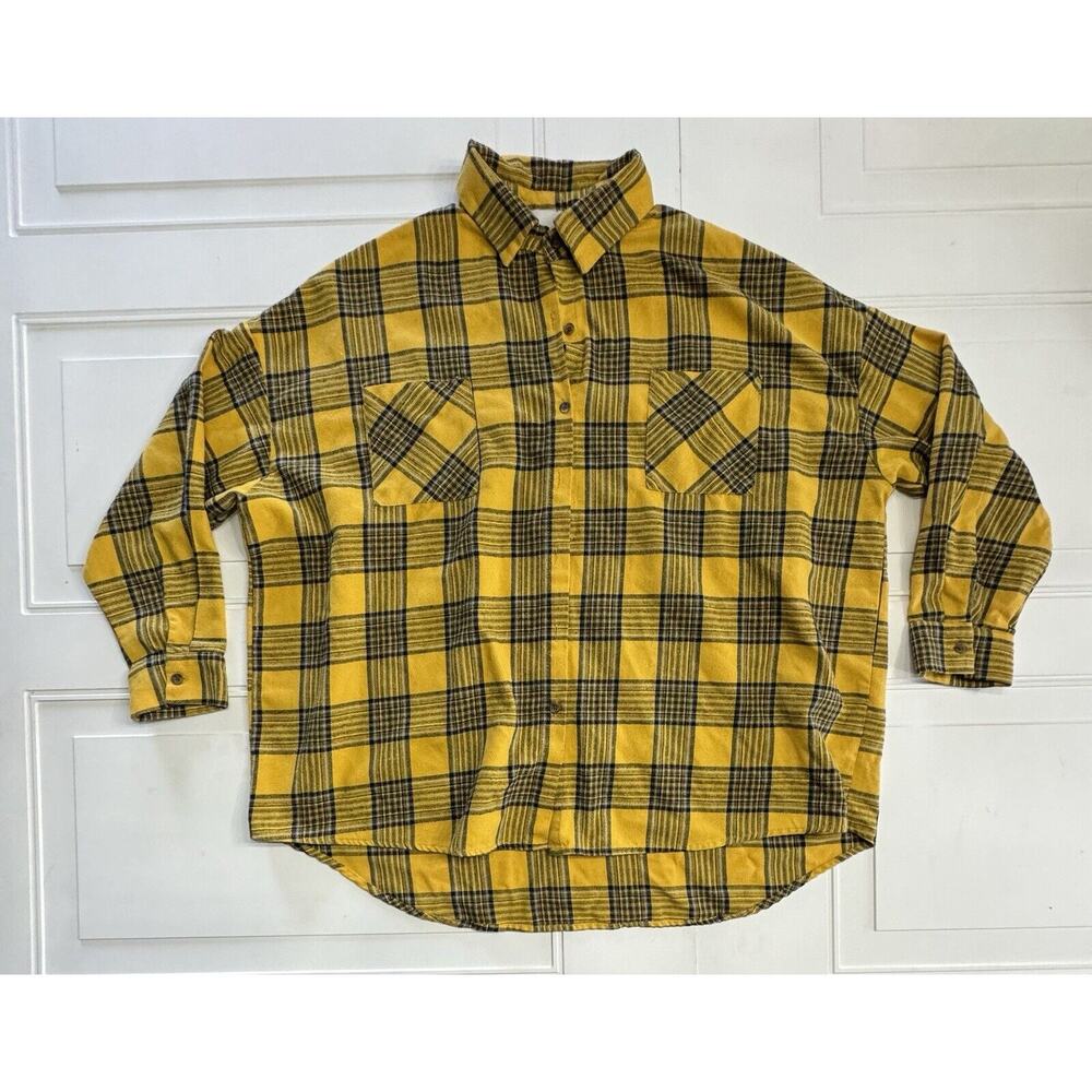 Anthropologie Paper Crane Women’s Oversized Shirt Yellow Plaid Top One Size